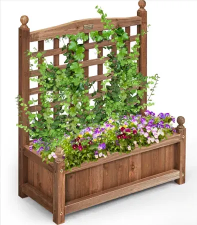 Costway Solid Wood Planter Box with Trellis