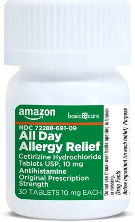 30-Count Amazon Basic Care All Day Allergy Relief Cetirizine Hydrochloride Tablets