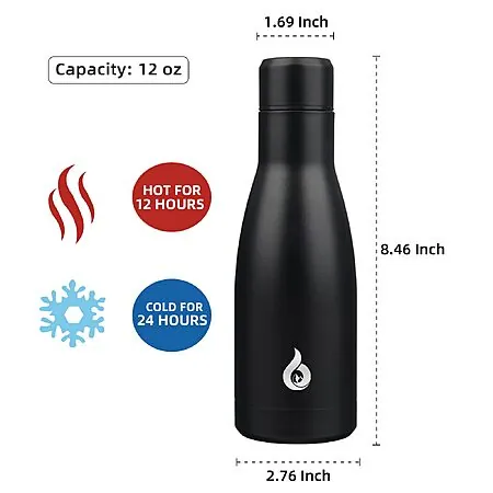 12-Oz BJPKPK Reusable Insulated Stainless Steel Water Bottle (Midnight Black)