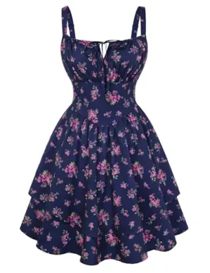 Scarlet Darkness Women's Floral Mini Corset Dress w/ Pockets