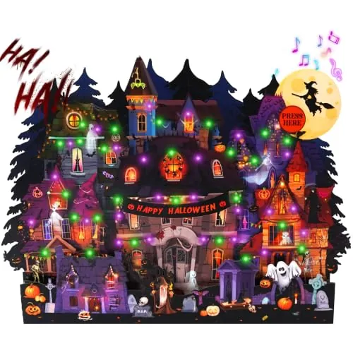 3D Pop Up Halloween Haunted House Card w/Lights and Sound