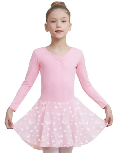 DIPUG Girls' Long Sleeve Shiny Ballet Leotard