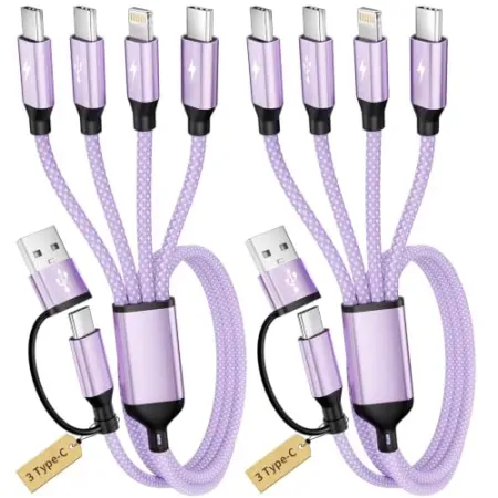 2-Pack MPATIBY 4-in-2 Multi Charging Cable with 3 Type-C+ 1IP Ports