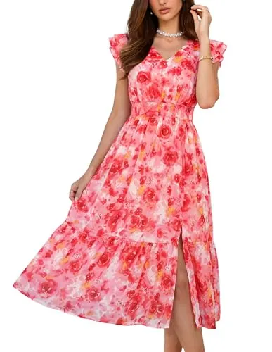 GRACE KARIN Womens Summer Wedding Guest Dress Red-Floral Print S