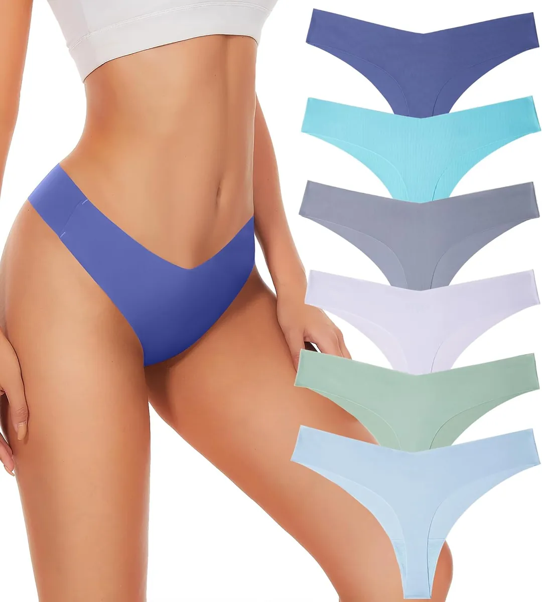 HELLOPOPGO Women’s Seamless Thong Underwear 6-Pack