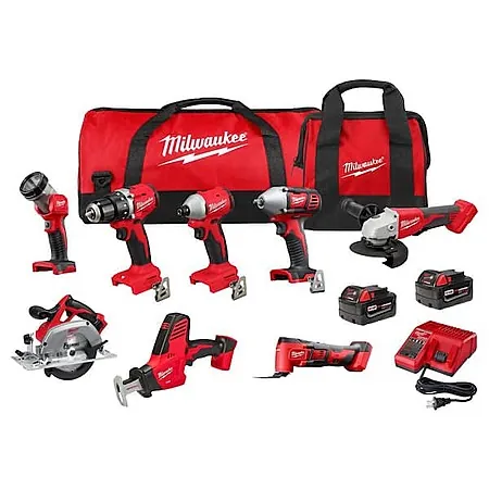 8-Tool Milwaukee M18 18V Li-Ion Cordless Combo Kit w/ 2 Batteries & Charger