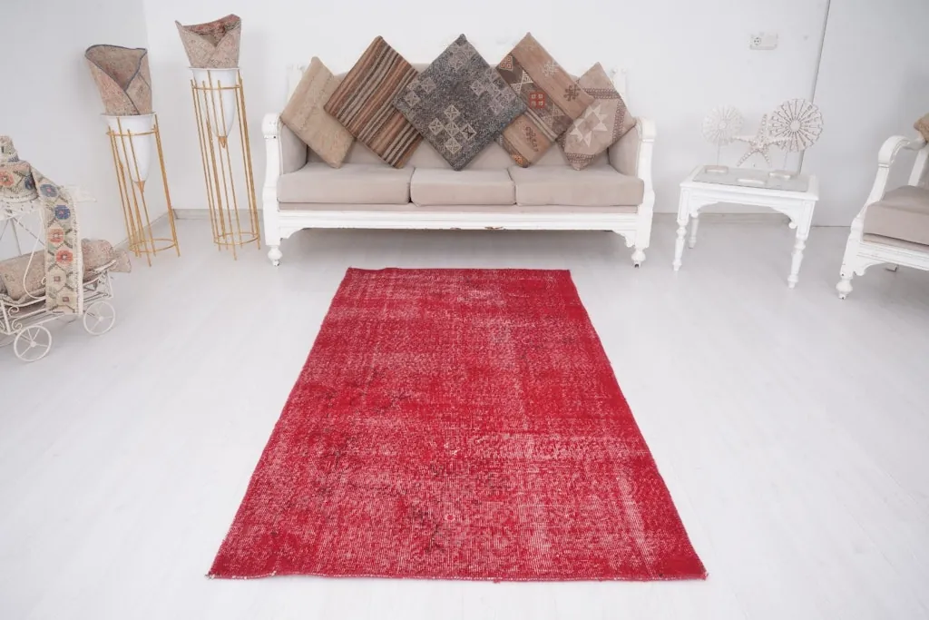 Vintage Turkish Oushak 4x7-Foot Hand-Knotted Wool Area Rug