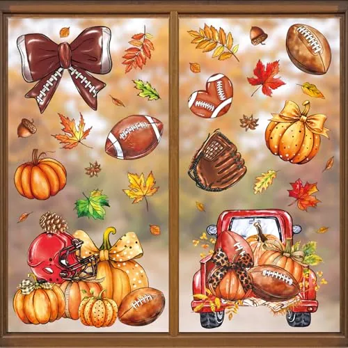 Fall Football Window Cling Stickers, 9 Sheets