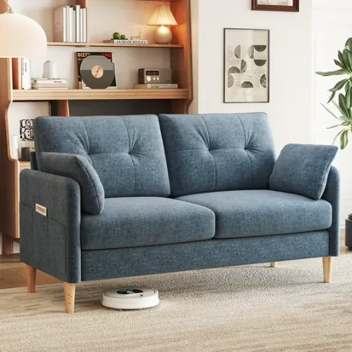 BedLuxury 47" or 62'' Wide Loveseat 2-seat Chenille Sofa with 2 Pillows, Blue