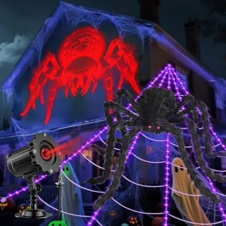 ECOHDT 3D HD Dynamic Giant Spider Projector & Brighter Spider Webs Lights Set
