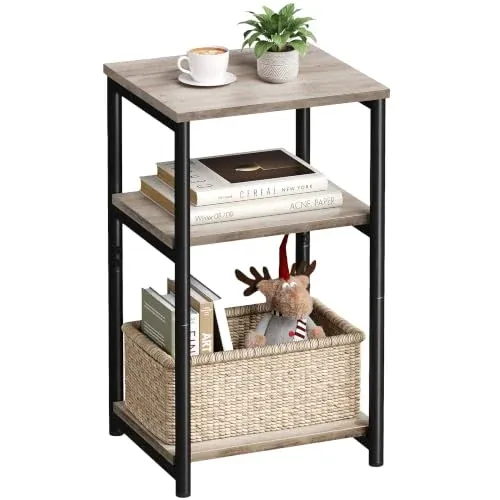 VASAGLE Side Table, Small End Table, Tall Nightstand, Steel Frame