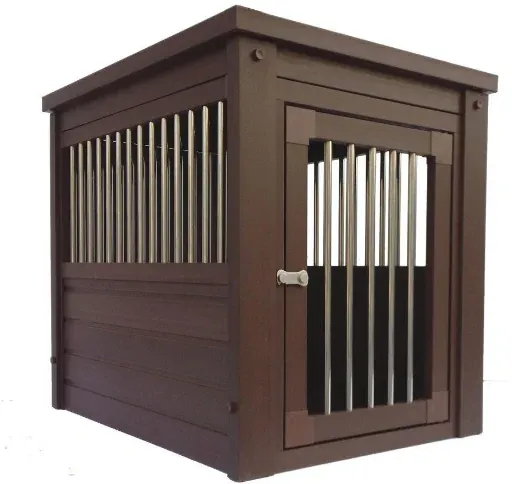 New Age Pet Ecoflex Large Dog Crate & End Table Espresso w/Stainless Steel