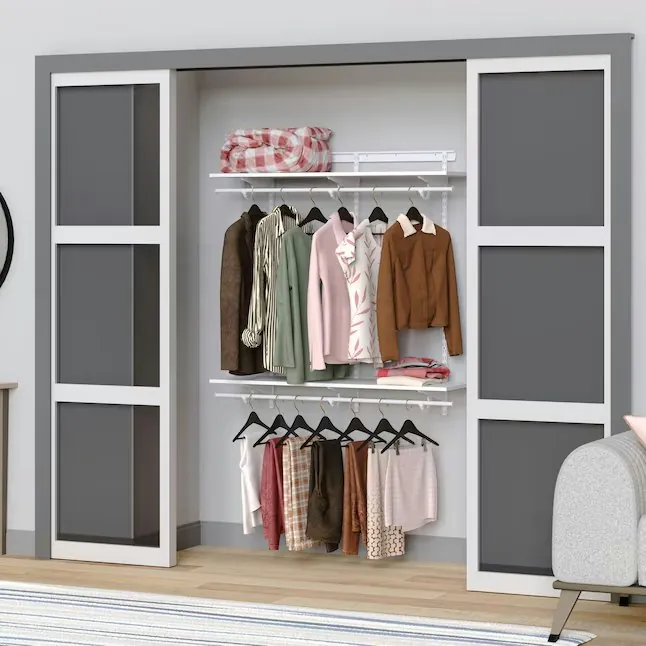 ClosetMaid ShelfTrack Wood 4-Foot x 14.7" Double Hang White Wire Closet Kit