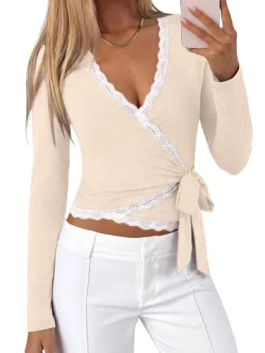 Women's Cross Waist Wrap Lace Top