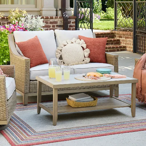 Allen + Roth Rosedale 2-Piece Wicker Patio Conversation Set with Off-white Cushions