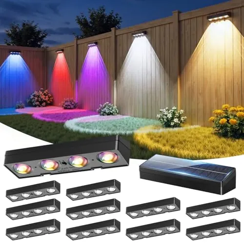 JOFIOS Solar Powered Fence Lights 12-Pack w/ 9 Colors & 12 Lighting Modes