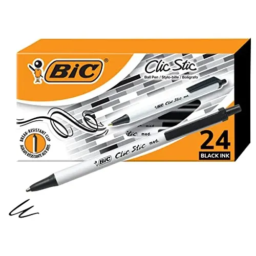 BIC Clic Stic Black Retractable Ballpoint Pens 24-Count 1.0mm