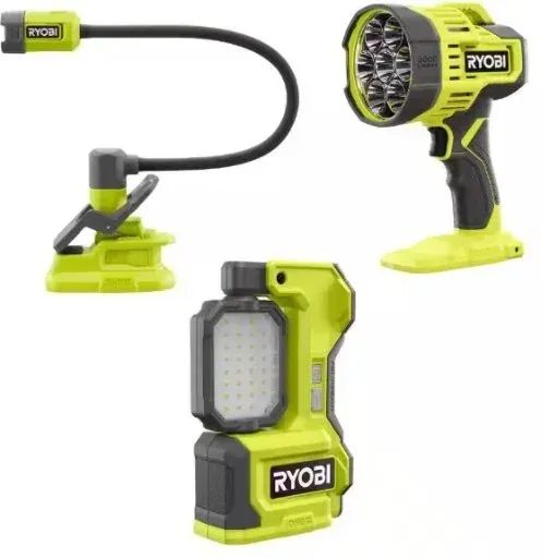 Ryobi ONE+ 18V Cordless Lighting Combo Kit w/ LED Magnetic Task Light, LED Spotlight, & Flexible LED Clamp Light (Tools Only)