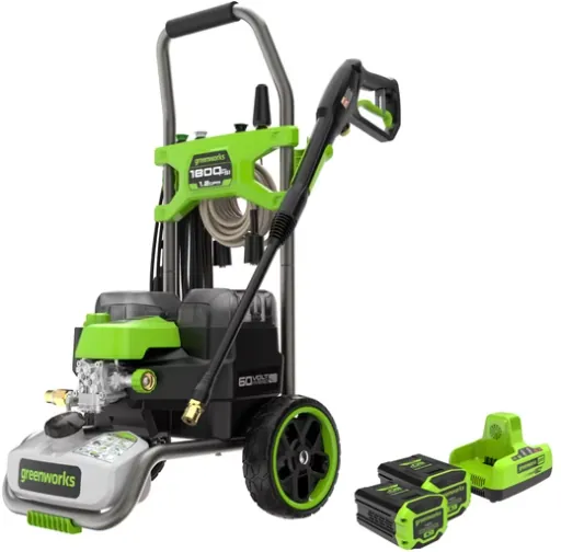 Greenworks 60V Hybrid 1800 PSI 1.2 GPM Cold Water Pressure Washer with (2) 4Ah Batteries