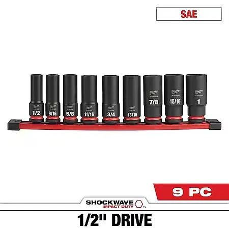 9-Pc Milwaukee SHOCKWAVE 1/2" Drive Deep Well Impact Socket Set (SAE or Metric)