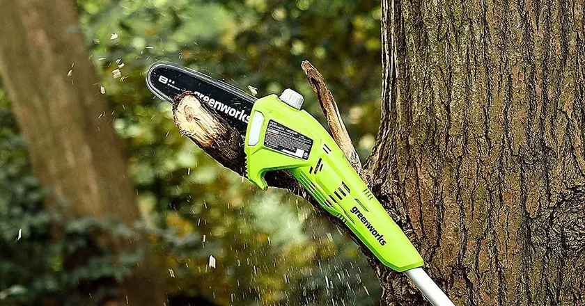Greenworks 24V 8-inch Cordless Electric Pole Saw with a 2.0Ah battery