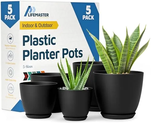Lifemaster 5-Pc Stackable Plant Pots w/ Multi Drainage Holes