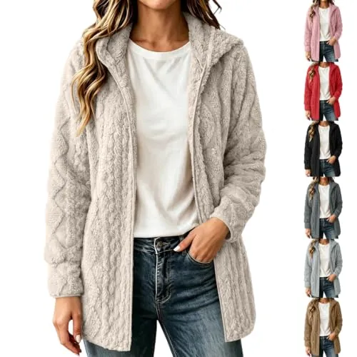 Women Fuzzy Fleece Hooded Cardigan