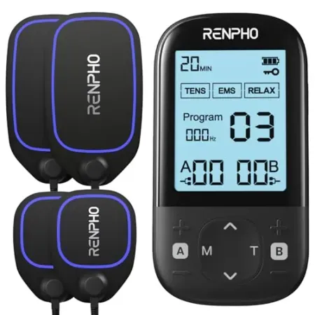 RENPHO 3-in-1 TENS EMS Muscle Stimulator w/ 60 Programs & 8 Gel Electrode Pads
