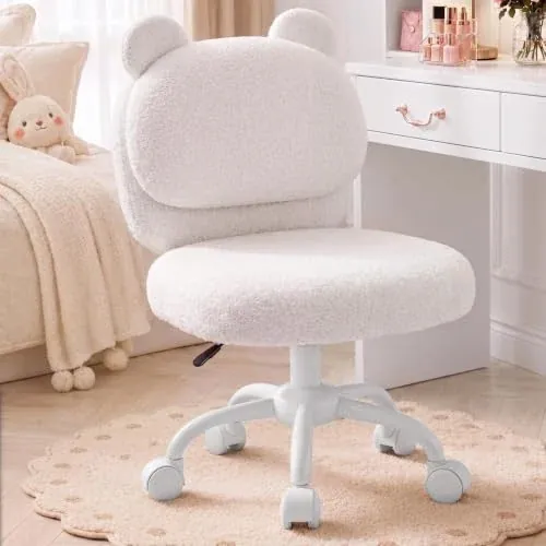 HUANUO Fluffy Vanity Chair with Bear Backrest (White)