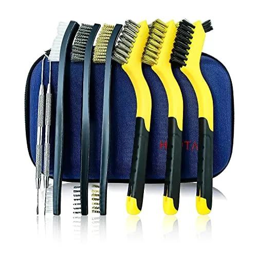 8-Piece Huntace Wire Brush Set with Brass, Stainless Steel & Nylon Brushes