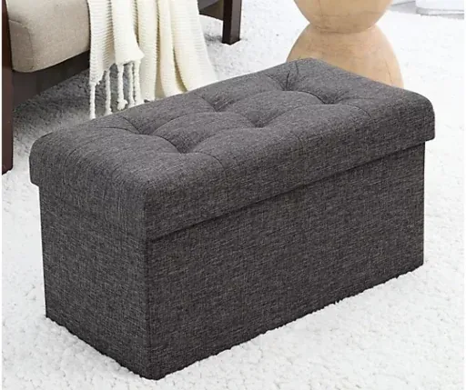 Ornavo Home Foldable Tufted Linen Storage Ottoman Bench 30"