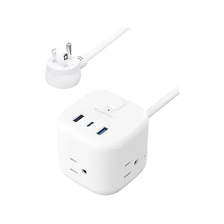 Amazon Basics Power Strip Cube 3-Outlet USB Ports w/ 5' Extension Cord (White)