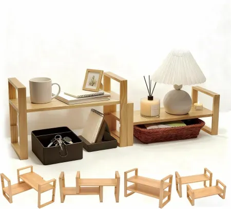 Mcoalduo 17.51" x 7.67" Solid Wood Adjustable Desktop Bookshelf