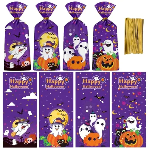 PADELO 60 Pcs Halloween Treat Bags with 4 Designs
