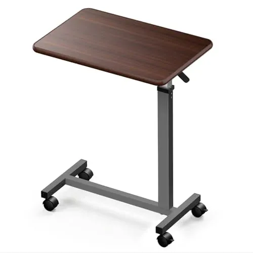 WOTURE Pneumatic Adjustable Overbed Bedside Table with Wheels