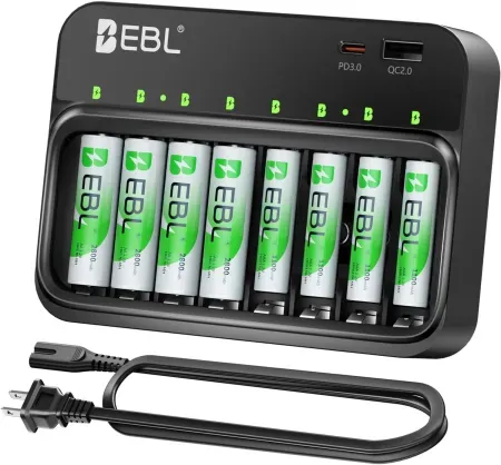 EBL Rechargeable 4-Pack 2800mAh AA + 4-Pack 1100mAh AAA Batteries & Charger