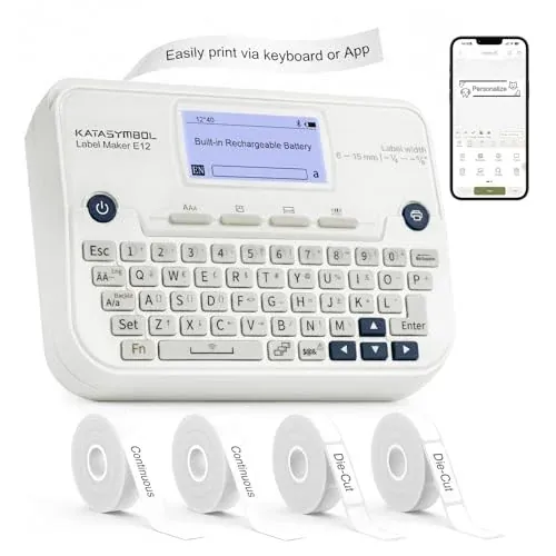 SUPVAN E12 Keyboard & Bluetooth Label Maker Machine w/ 4 Tapes