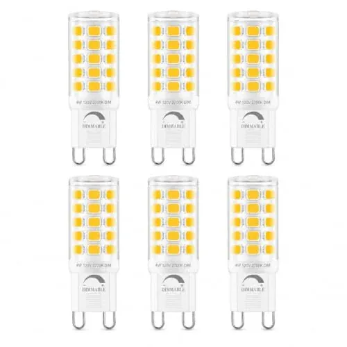 G9 LED Bulbs 4.5W 2700K Dimmable, 6-Pack