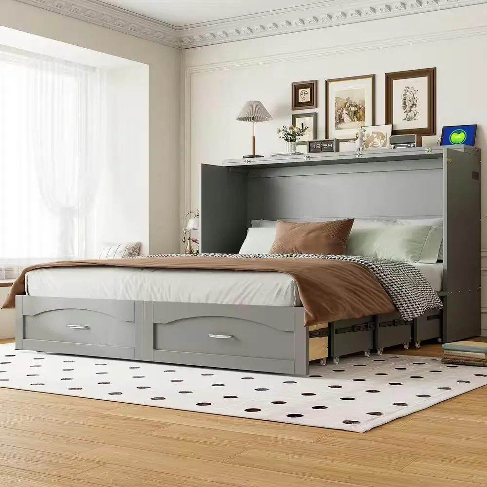 Harper & Bright Designs Queen Murphy Bed w/ Charging Station + Drawers