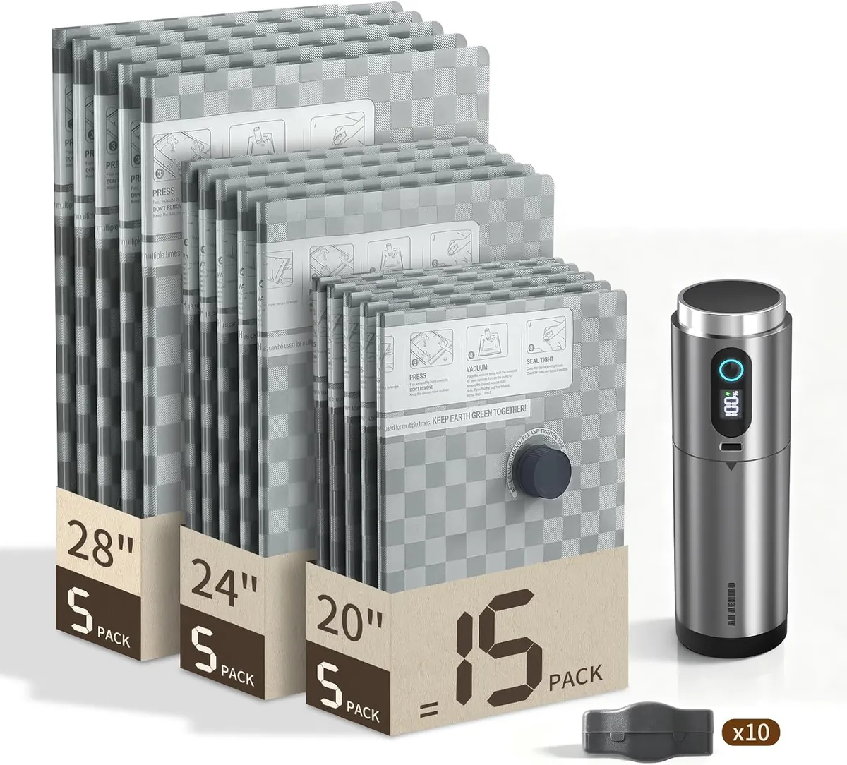 15-Piece Travel Vacuum Bag Set w/ Rechargeable Pump