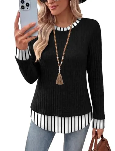 WIHOLL Long Sleeve Lightweight Tunic Tops