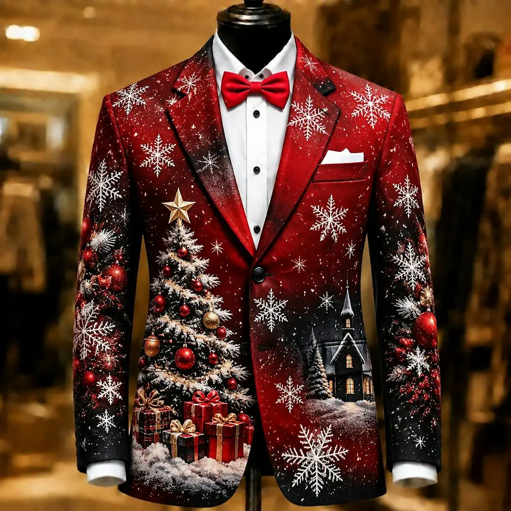 Men's Christmas Tree Graphic Blazer Jackets