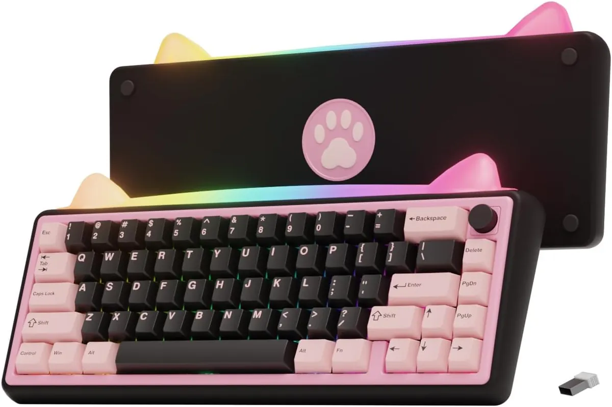 Chilkey Foxy65 Wireless Mechanical Keyboard with Knob-59.99$, Gasket Mount 65% Full Aluminum (Free bonus item Chilkey Cute Mechanical Keyboard Desk Mat usually sold