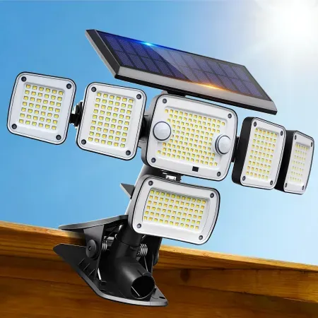 LIFENGSOLER 5000LM Solar Flood Light w/ Clip Mount, Motion Sensor & 6 Adjustable Heads