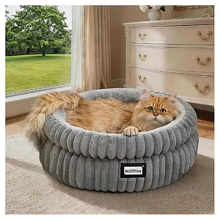 BALANCE 20" Round Faux Fur Dog & Cat Bed (Gray)