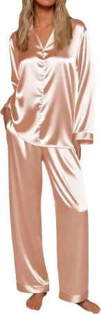2-Piece Ekouaer Women's Satin Button-Down Long Sleeve Pajama Set