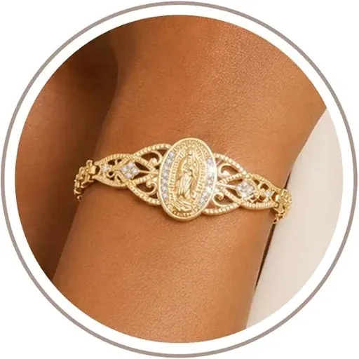 Women's Gold Virgen de Guadalupe Bracelet, 14K Gold Plated