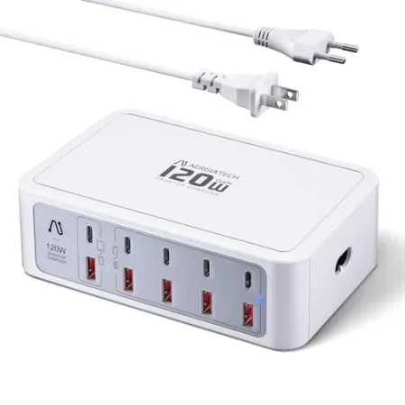 Aergiatech 10-Port Portable USB-C GaN Charging Station with 120W Output