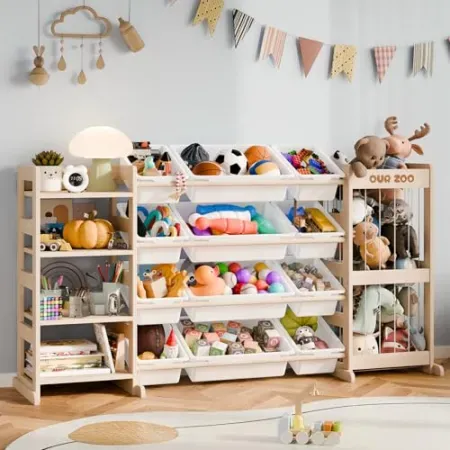 IKALIFE 59" 4-Tier Large Kids' Toy Storage Organizer w/ 12 Plastic Bins
