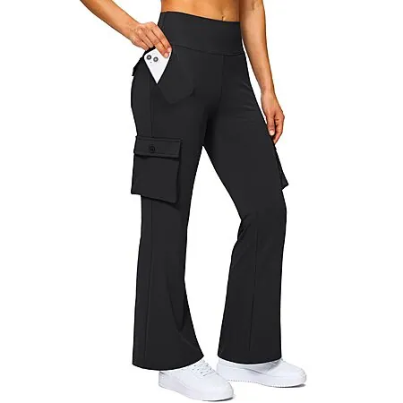 Women's 6 Pockets High Waist Stretch Cargo Flare Leggings (3 Colors)